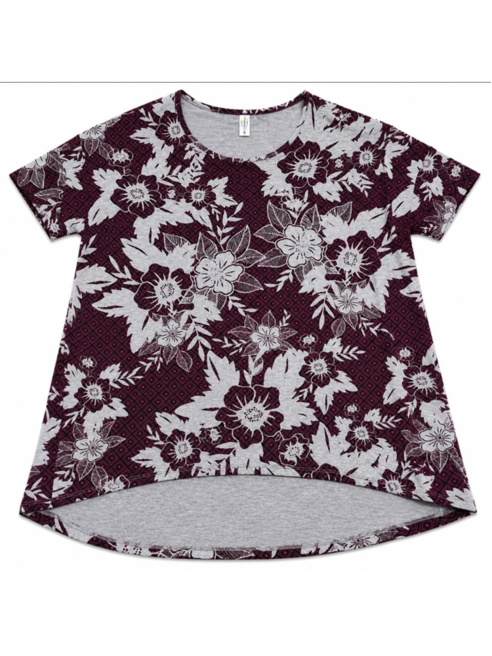 Lularoe burgundy gray tropical high low oversized tunic floral top Size Large